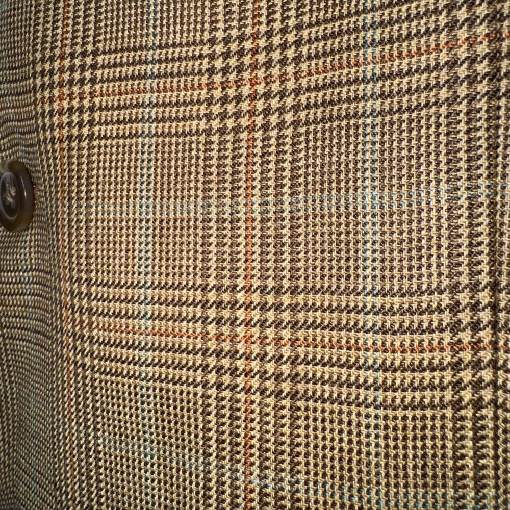 Lauren Ralph Lauren Mens 44L Silk Wool Glen Plaid Blazer Sport Coat Brown Tan